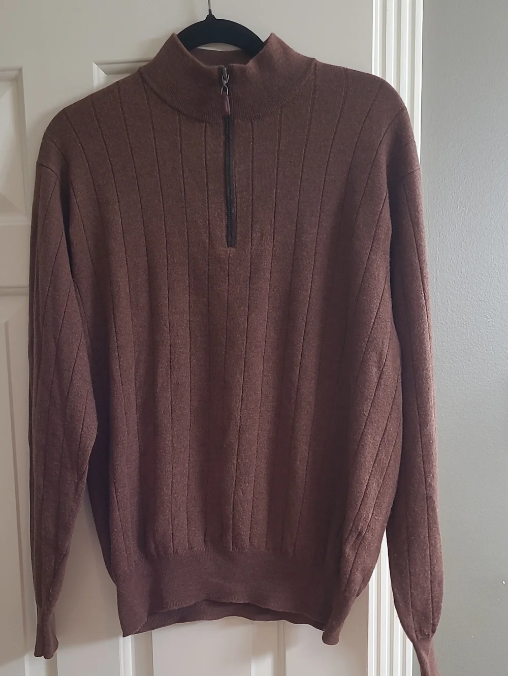 Peter Millar Brown Ribbed Half-Zip Sweater